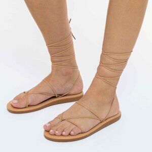 Ancient Greek Sandals String Lace Up Flip Flop in Natural Size 37